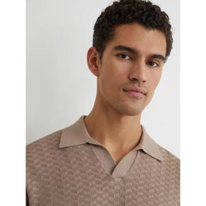 REISS Sol Textured-Knit Open-Collar Polo Shirt